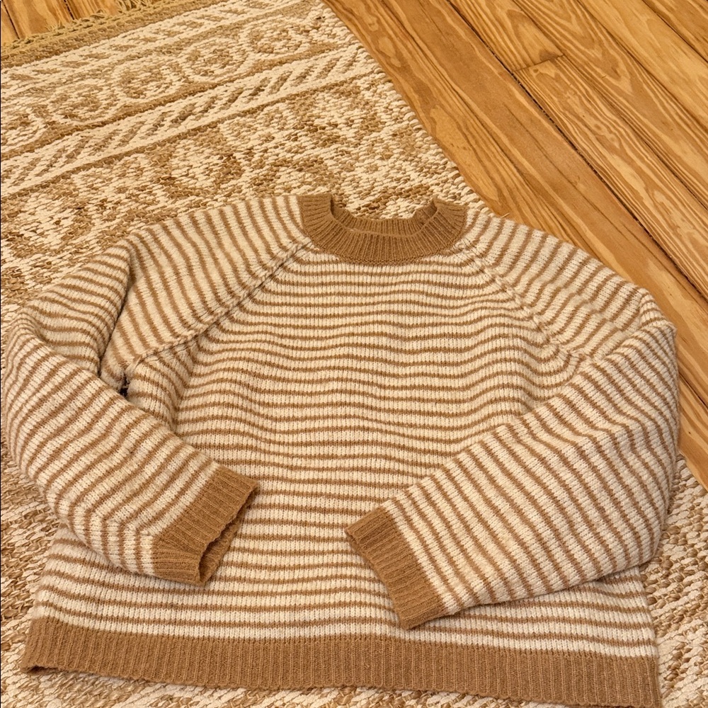 American Eagle Outfitters Brown and Cream Striped Knit Sweater